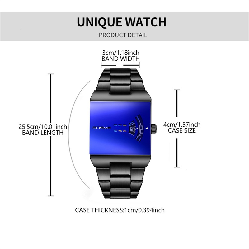 BOSME 2026 New Arrival Men's Square Gradient Dial Quartz Watch Stainless Steel Band Trendy Unique Business Casual Versatile Daily Wristwatch