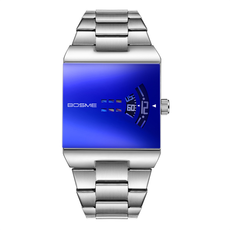 BOSME 2026 New Arrival Men's Square Gradient Dial Quartz Watch Stainless Steel Band Trendy Unique Business Casual Versatile Daily Wristwatch