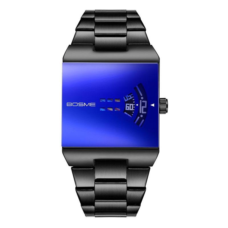 BOSME 2026 New Arrival Men's Square Gradient Dial Quartz Watch Stainless Steel Band Trendy Unique Business Casual Versatile Daily Wristwatch