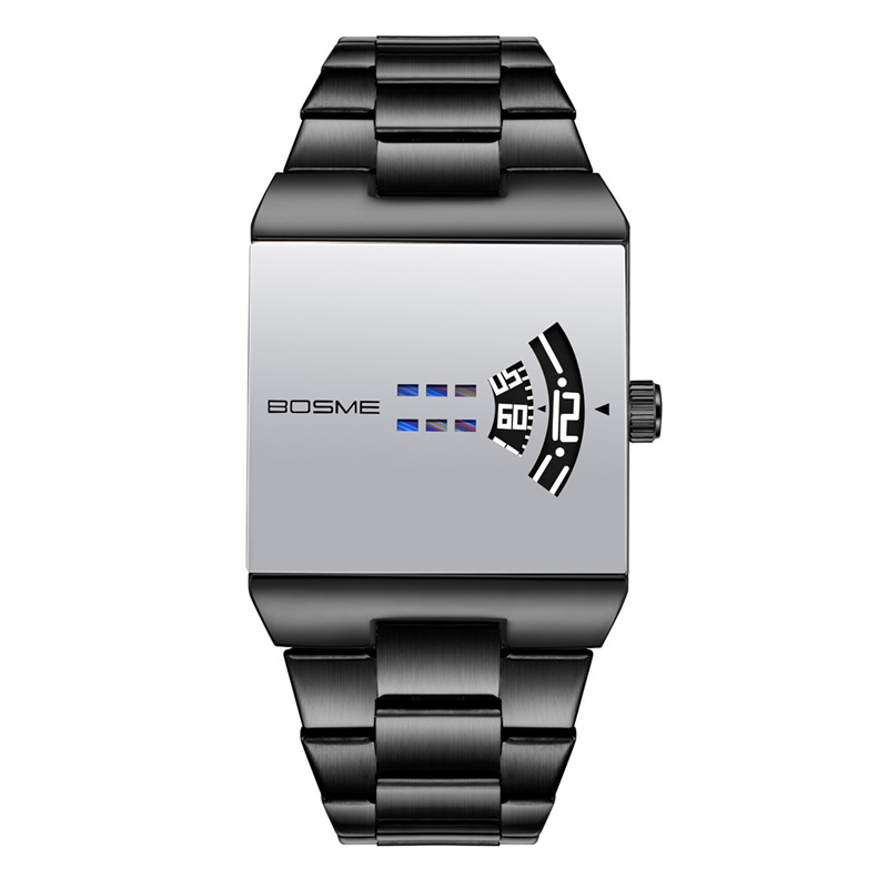 BOSME 2026 New Arrival Men's Square Gradient Dial Quartz Watch Stainless Steel Band Trendy Unique Business Casual Versatile Daily Wristwatch