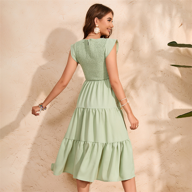 New Arrival Women's Maternity Dress Smocked Tiered Chiffon Dress Ruffle Cap Sleeves Flowy A-Line Casual Breathable Multi Color Pregnancy Dress