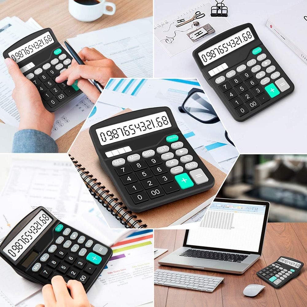Solar Battery Calculator, Dual Power Standard Function with Large LCD Display, Black (NO Battery) (KK-837B, 1PACK)