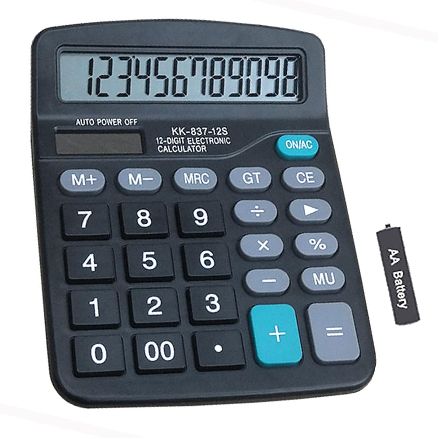 Solar Battery Calculator, Dual Power Standard Function with Large LCD Display, Black (NO Battery) (KK-837B, 1PACK)