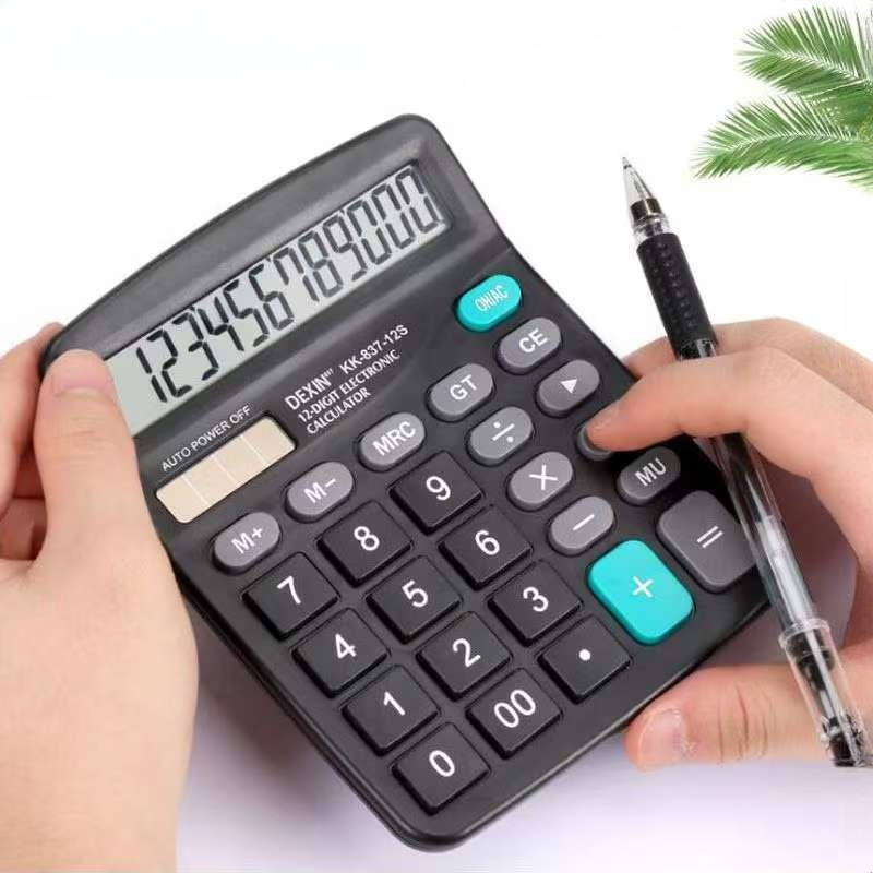 Solar Battery Calculator, Dual Power Standard Function with Large LCD Display, Black (NO Battery) (KK-837B, 1PACK)