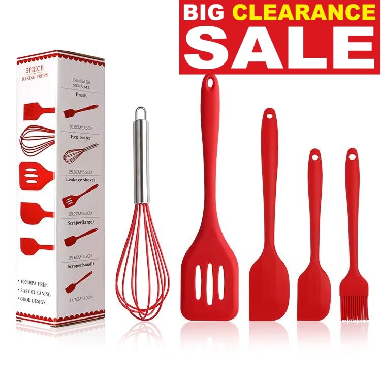 5PCS Heat Resistant Kitchen Utensils Food Grade Silicone Cooking Utensils Spatula Kitchen Accessories Cookware Set for Baking