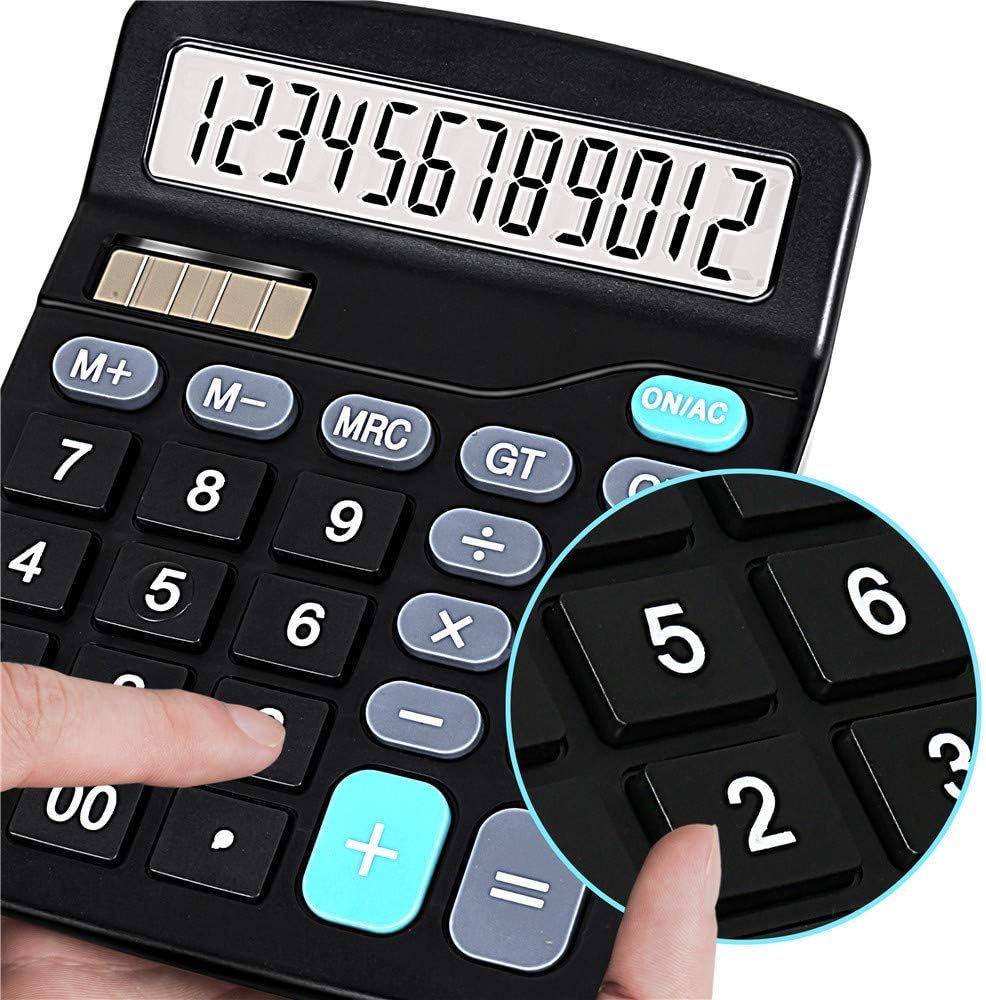 Solar Battery Calculator, Dual Power Standard Function with Large LCD Display, Black (NO Battery) (KK-837B, 1PACK)