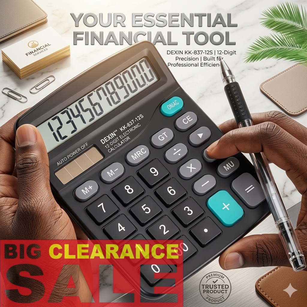 Solar Battery Calculator, Dual Power Standard Function with Large LCD Display, Black (NO Battery) (KK-837B, 1PACK)