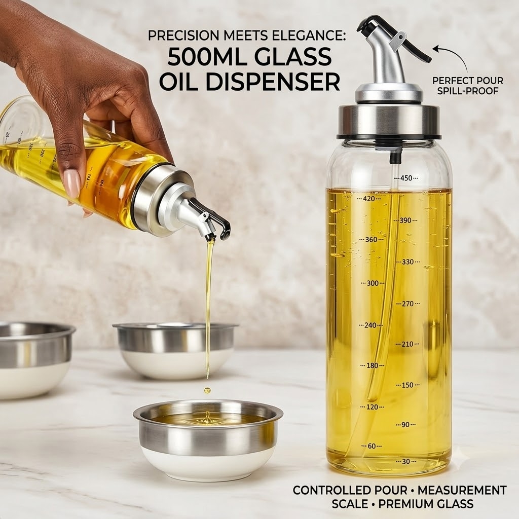 【Promotion】Olive Oil Dispenser Bottle with Degree Scale- 500ml Glass Oil Bottle Cruets No Drip, Oil Container for Vegetable Olive Oil，Lead-Free Glass Oil Dispenser