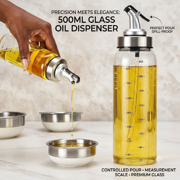 【Promotion】Olive Oil Dispenser Bottle with Degree Scale- 500ml Glass Oil Bottle Cruets No Drip, Oil Container for Vegetable Olive Oil，Lead-Free Glass Oil Dispenser