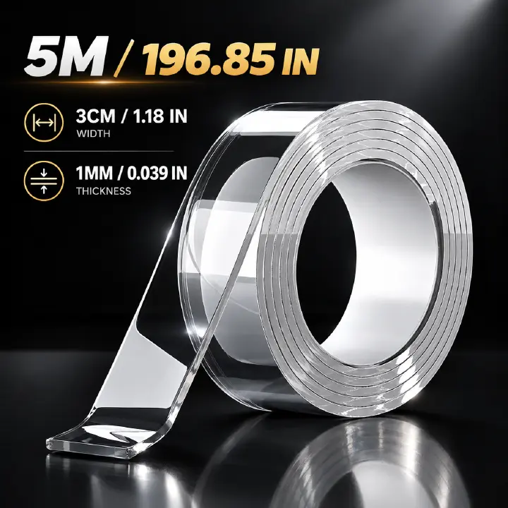 【Promotion】Heavy Duty Nano Double-Sided Tape-Reusable, Traceless And Washable-Strong Adhesive Strip, Suitable for Home, Office And Car,5Mx3cm