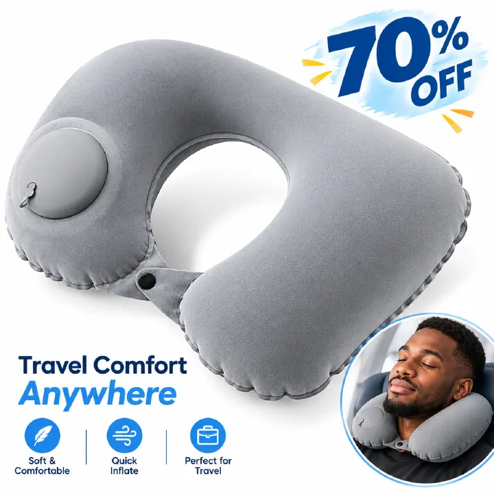 1pc Inflatable Neck Pillow - Automatic Inflation, Portable Travel Neck Support for Car, Office, Home - Lightweight & Compact Design, Durable Polyester Cover, Hand Wash Only, All-Season Use, Neck Pillo