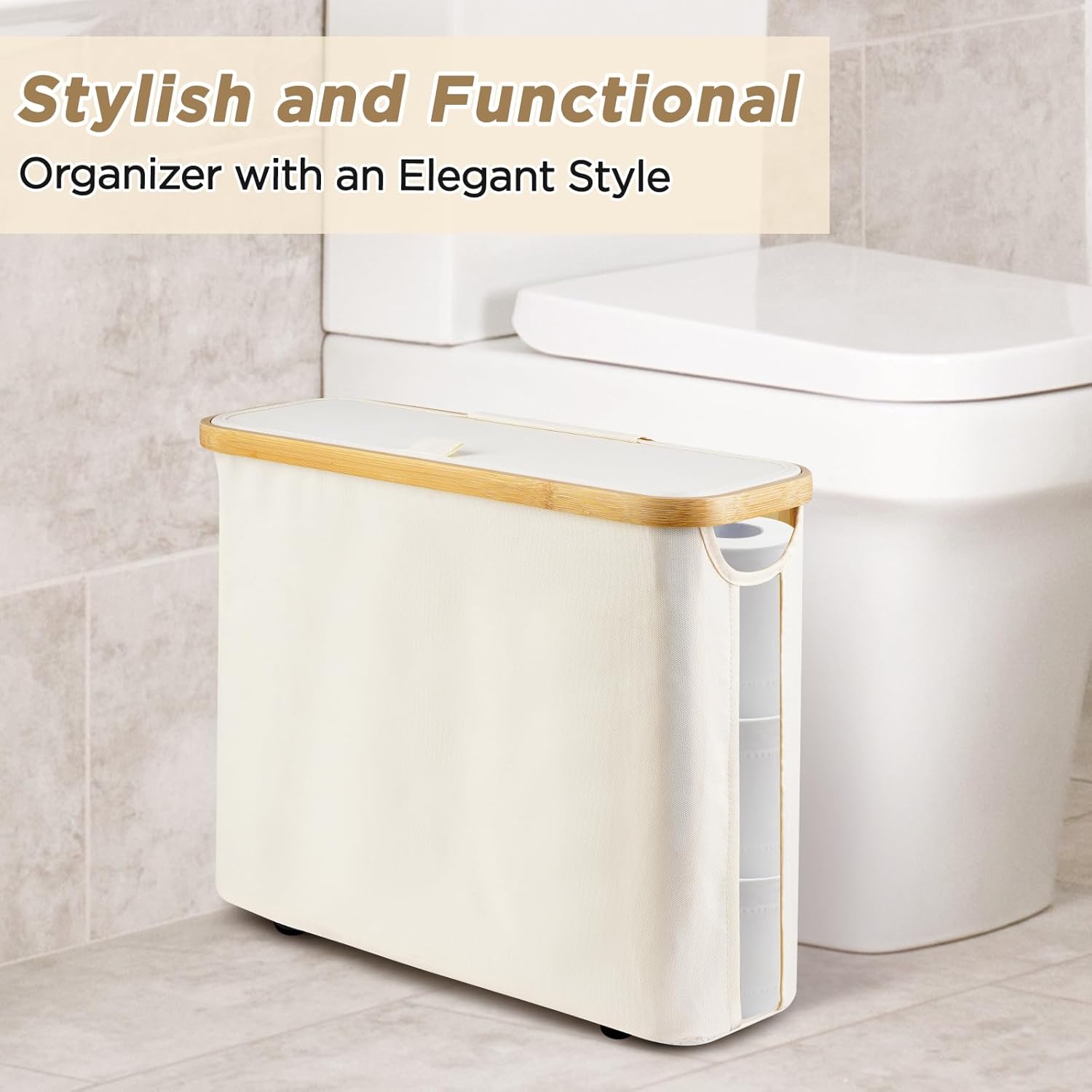 High Quality Slim Bathroom Storage Cabinet with Bamboo Lid - Space-Saving Organizer with Side Handle for Toilet Paper, Toiletries, Bathroom Essentials & Home Storage