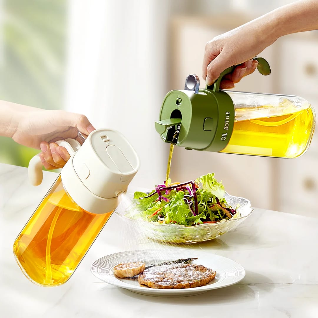 High Quality 2-in-1 550ml Oil Spray Dispenser - Leak-Proof Kitchen Bottle with Easy-Grip Handle for Oil, Vinegar, Soy Sauce, Salad Dressing, Cooking, Baking & Grilling