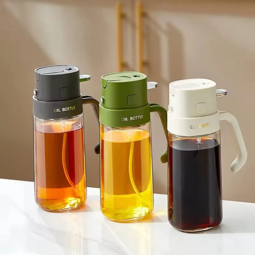 High Quality 2-in-1 550ml Oil Spray Dispenser - Leak-Proof Kitchen Bottle with Easy-Grip Handle for Oil, Vinegar, Soy Sauce, Salad Dressing, Cooking, Baking & Grilling