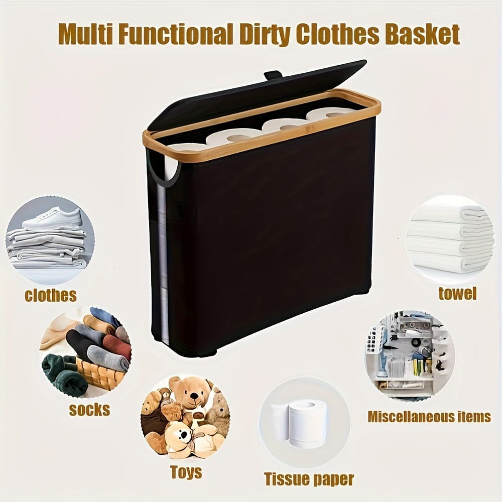 High Quality Slim Bathroom Storage Cabinet with Bamboo Lid - Space-Saving Organizer with Side Handle for Toilet Paper, Toiletries, Bathroom Essentials & Home Storage