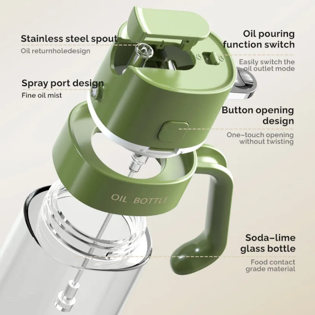 High Quality 2-in-1 550ml Oil Spray Dispenser - Leak-Proof Kitchen Bottle with Easy-Grip Handle for Oil, Vinegar, Soy Sauce, Salad Dressing, Cooking, Baking & Grilling