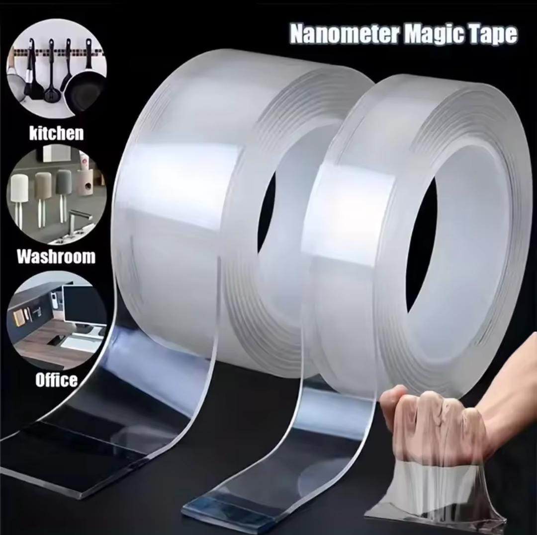 Double-Sided Magic Nano Tape – 2mm Strong Self-Adhesive Multipurpose Washable Mounting Tape for Home, Office, Kitchen, Bathroom, Walls, Décor and Everyday Household Organization