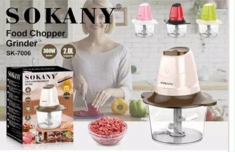 Sokany SK-7006 2L Electric Food Chopper – 300W Multifunctional Kitchen Processor with Sharp Stainless Steel Blades for Chopping Meat, Vegetables, Fruits & Nuts, Anti-Slip Base