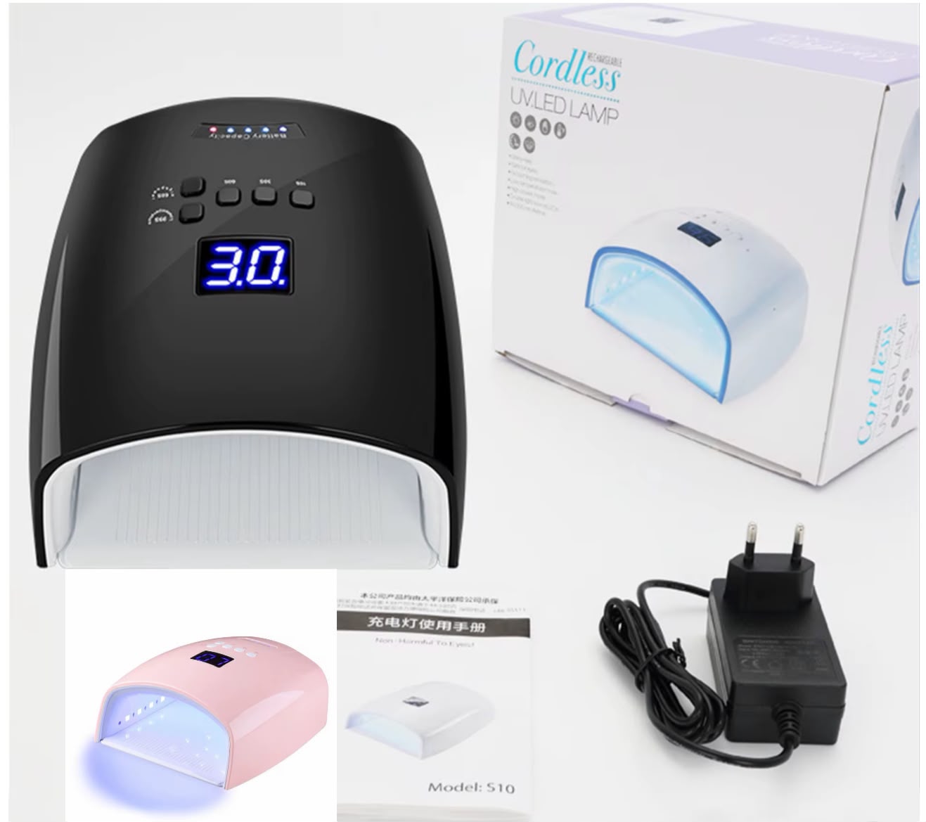 SUNUV S10 66W Rechargeable UV/LED Nail Lamp – Cordless Gel Polish Curing Dryer with Digital Battery Display, Built-In Battery, Fast-Drying Technology and Portable Wireless Design