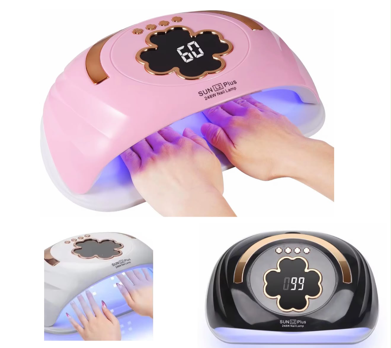 248W UV/LED Nail Lamp – Flower-Shaped Professional Gel Polish Curing Dryer with 45 LED Beads, Digital Timer, Automatic Sensor, Detachable Base and Large 2-Hand Capacity for Manicure & Pedicure