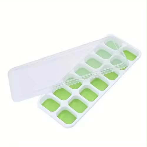 2pcs 14-Hole Ice Cube Trays with Silicone Base & Lid – BPA-Free Plastic Ice Maker Molds with Flexible Silicone Bases, Secure Covers and Compact Design for Freezer, Kitchen and Easy Ice Removal