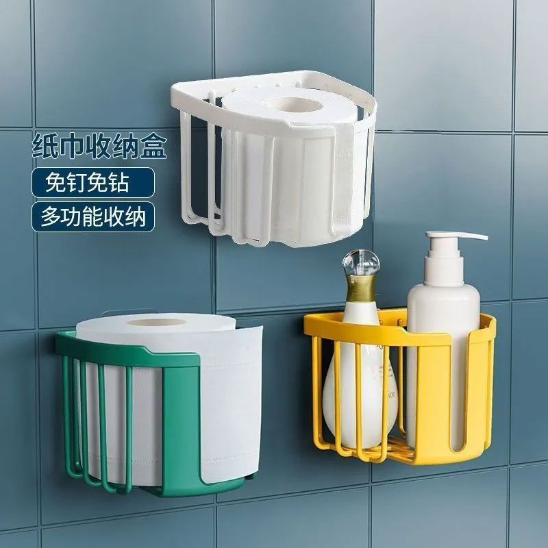 2-Piece Punch-Free Toilet Paper Holder – Adhesive Wall-Mounted Tissue Roll Organizer with Sticker Installation for Bathroom, Kitchen and Other Wall Surfaces, Easy Setup Design