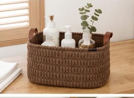 Corduroy Storage Basket Cream & Brown – Soft Durable Fabric Organizer with Strong Brown Handles, Spacious Foldable Design for Clothes, Toys, Towels and Blankets