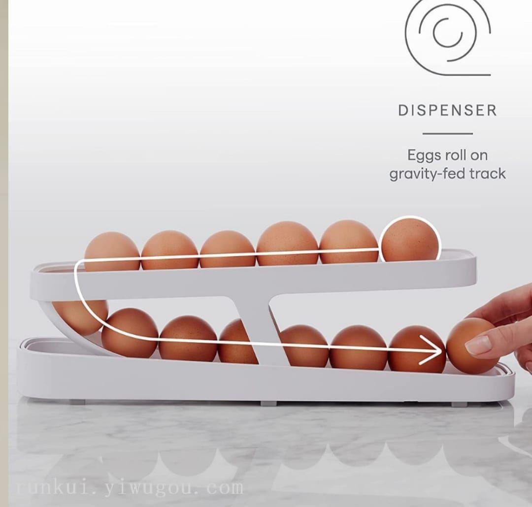 Egg Rolling Dispenser – 14-Egg Capacity Refrigerator Storage Organizer with Rolling First-In-First-Out Design for Easy Egg Access, Space-Saving Kitchen Fridge Organizer for Home & Pantry