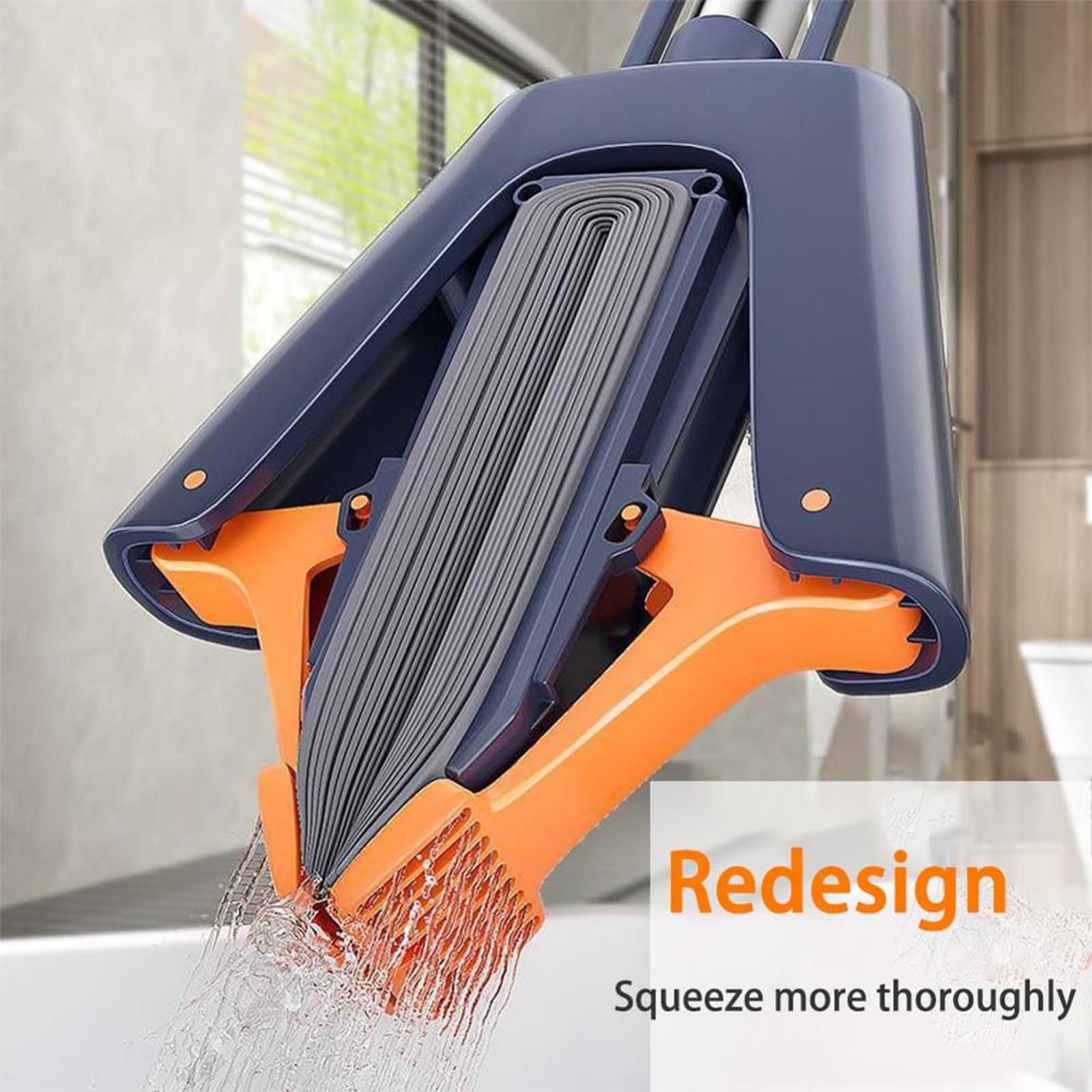 High Quality Self-Squeezing Sponge Mop – 38cm Wide Floor Cleaning Mop with 122cm Long Handle for Wood, Tile and Slippery Floors, Easy Squeeze Design for Efficient Household Cleaning