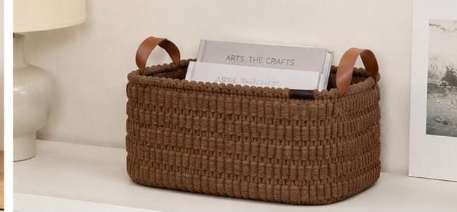 Corduroy Storage Basket Cream & Brown – Soft Durable Fabric Organizer with Strong Brown Handles, Spacious Foldable Design for Clothes, Toys, Towels and Blankets
