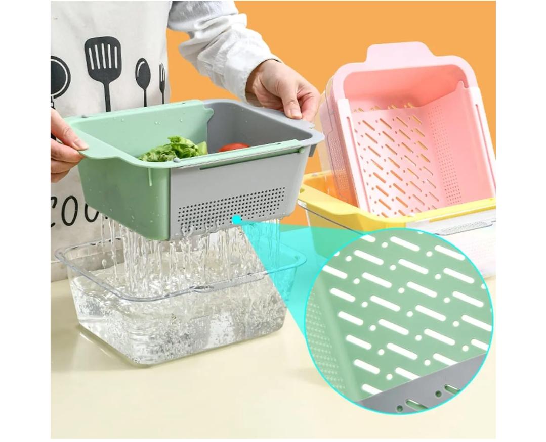 Over-the-Sink Retractable Vegetable Drainer – Adjustable Kitchen Sink Colander Basket for Washing, Draining and Rinsing Vegetables, Fruits, Pasta and Kitchen Ingredients, Space-Saving Design