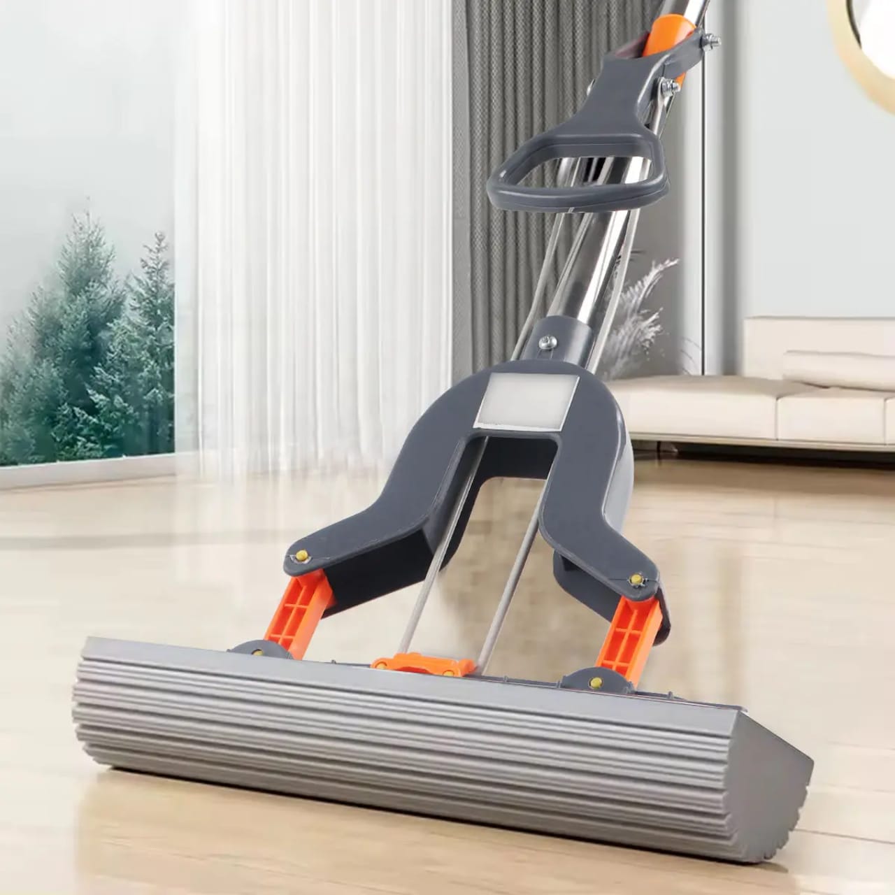 High Quality Self-Squeezing Sponge Mop – 38cm Wide Floor Cleaning Mop with 122cm Long Handle for Wood, Tile and Slippery Floors, Easy Squeeze Design for Efficient Household Cleaning