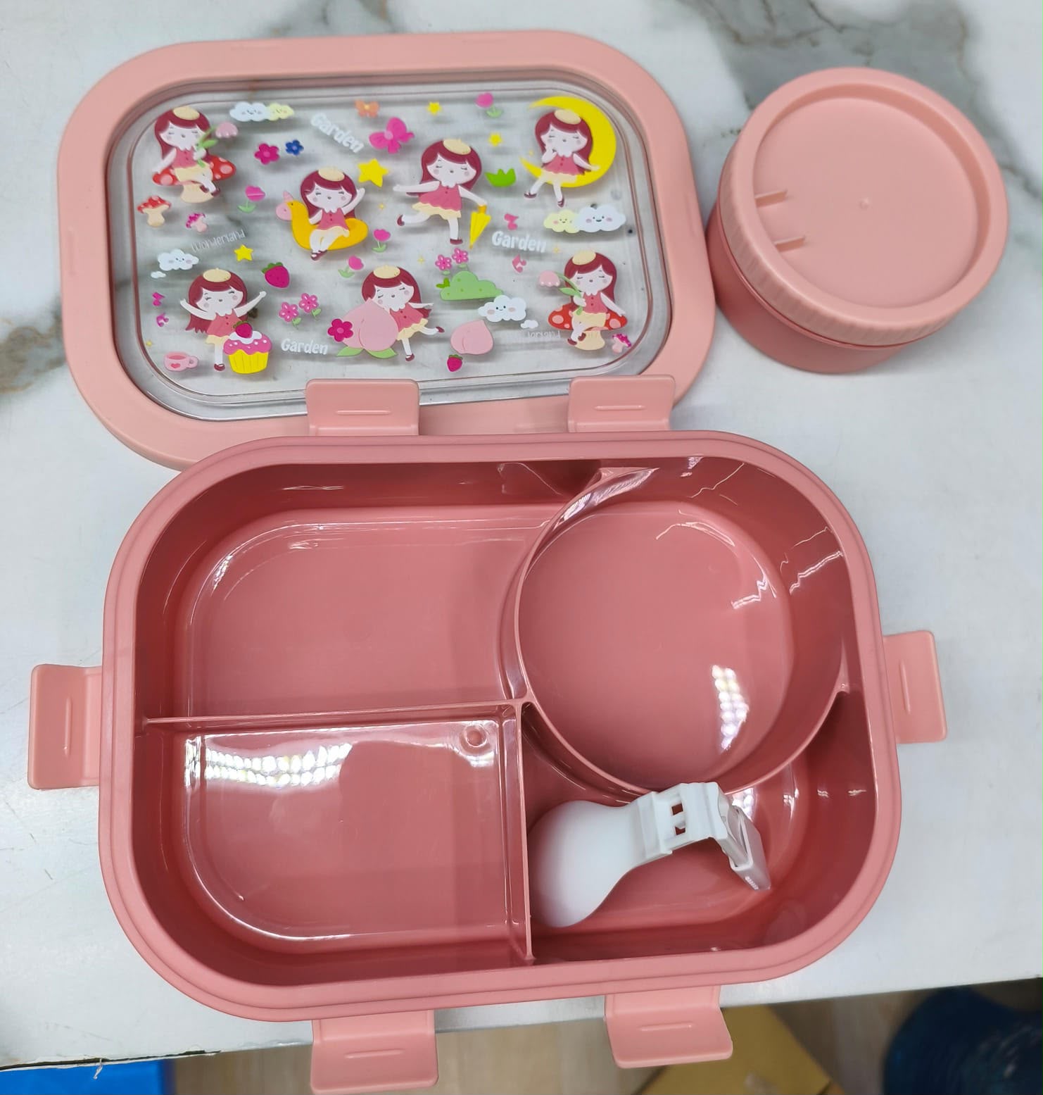 4-Compartment Bento Lunch Box with Spoon – Leak-Proof Food Container with Snap-Lock Lid, Multi-Section Meal Storage Box for Packing Lunch, Snacks, Fruits and Different Foods Separately