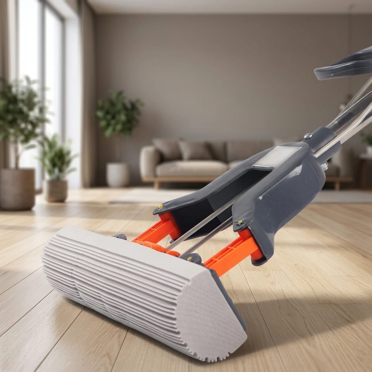 High Quality Self-Squeezing Sponge Mop – 38cm Wide Floor Cleaning Mop with 122cm Long Handle for Wood, Tile and Slippery Floors, Easy Squeeze Design for Efficient Household Cleaning