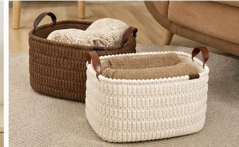 Corduroy Storage Basket Cream & Brown – Soft Durable Fabric Organizer with Strong Brown Handles, Spacious Foldable Design for Clothes, Toys, Towels and Blankets