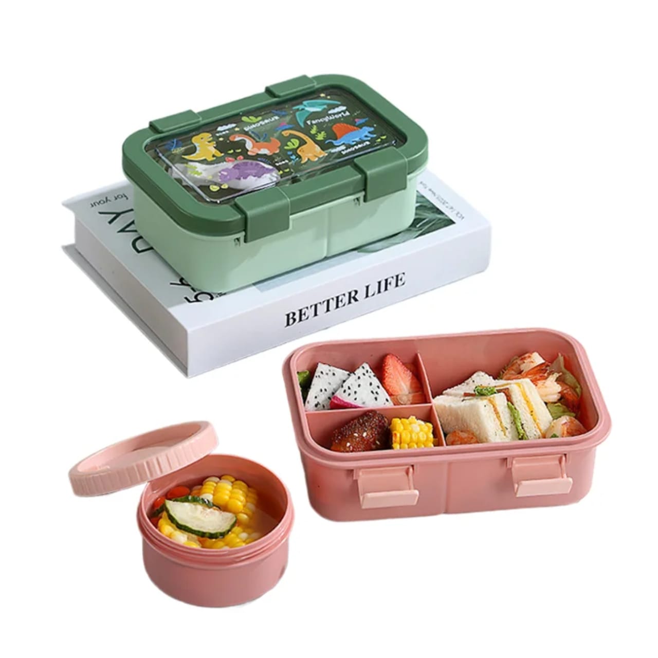 4-Compartment Bento Lunch Box with Spoon – Leak-Proof Food Container with Snap-Lock Lid, Multi-Section Meal Storage Box for Packing Lunch, Snacks, Fruits and Different Foods Separately