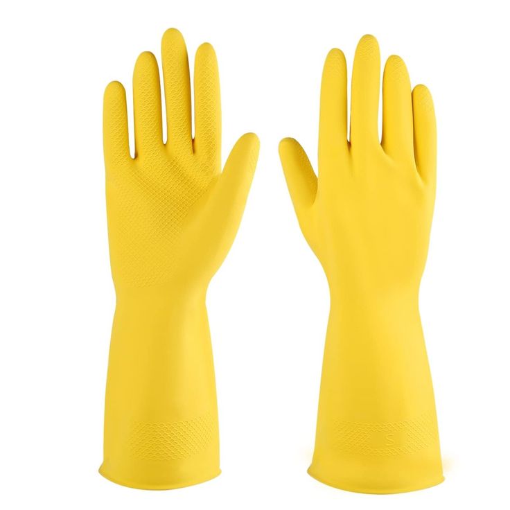 1 Pair Reusable Latex Household Cleaning Gloves – Rubber Flock-Lined Protective Gloves for Washing, Painting, Gardening, Pet Care and Kitchen Chores, Hypoallergenic Design for Everyday Use