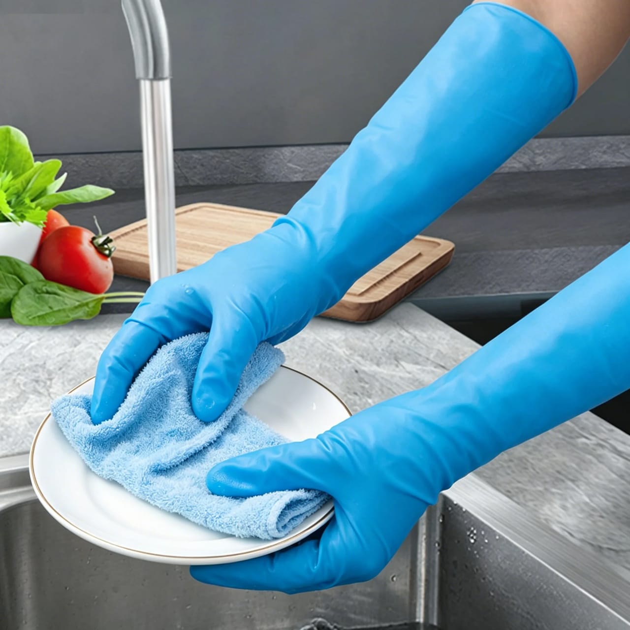 1 Pair Reusable Latex Household Cleaning Gloves – Rubber Flock-Lined Protective Gloves for Washing, Painting, Gardening, Pet Care and Kitchen Chores, Hypoallergenic Design for Everyday Use