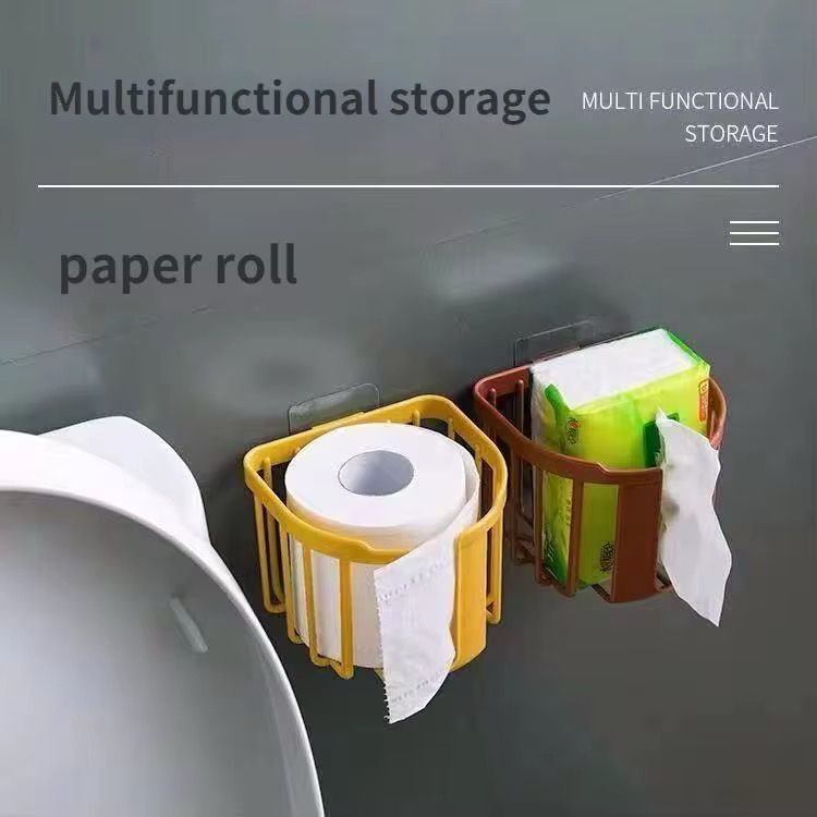2-Piece Punch-Free Toilet Paper Holder – Adhesive Wall-Mounted Tissue Roll Organizer with Sticker Installation for Bathroom, Kitchen and Other Wall Surfaces, Easy Setup Design