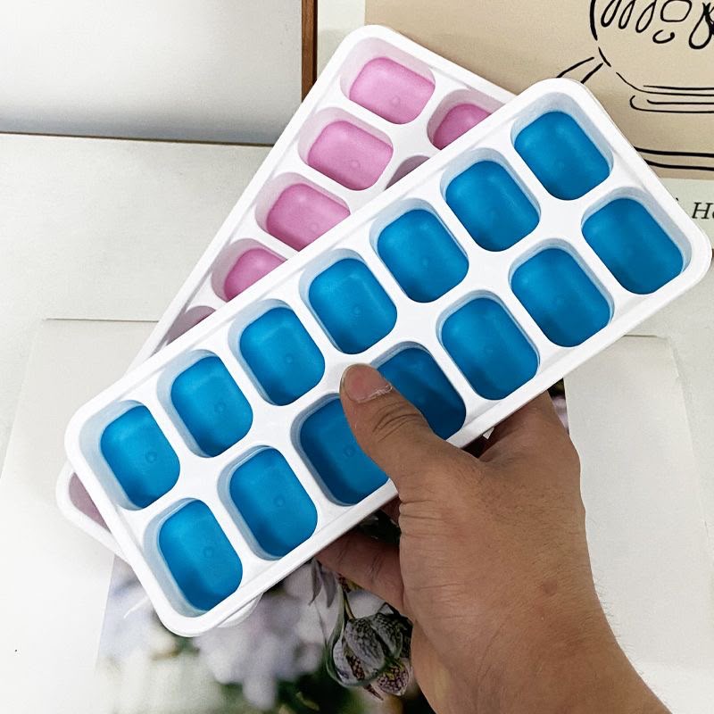 2pcs 14-Hole Ice Cube Trays with Silicone Base & Lid – BPA-Free Plastic Ice Maker Molds with Flexible Silicone Bases, Secure Covers and Compact Design for Freezer, Kitchen and Easy Ice Removal