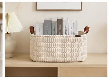 Corduroy Storage Basket Cream & Brown – Soft Durable Fabric Organizer with Strong Brown Handles, Spacious Foldable Design for Clothes, Toys, Towels and Blankets