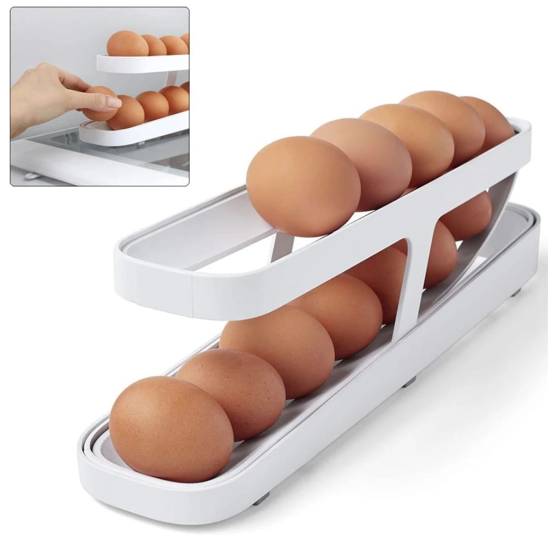 Egg Rolling Dispenser – 14-Egg Capacity Refrigerator Storage Organizer with Rolling First-In-First-Out Design for Easy Egg Access, Space-Saving Kitchen Fridge Organizer for Home & Pantry