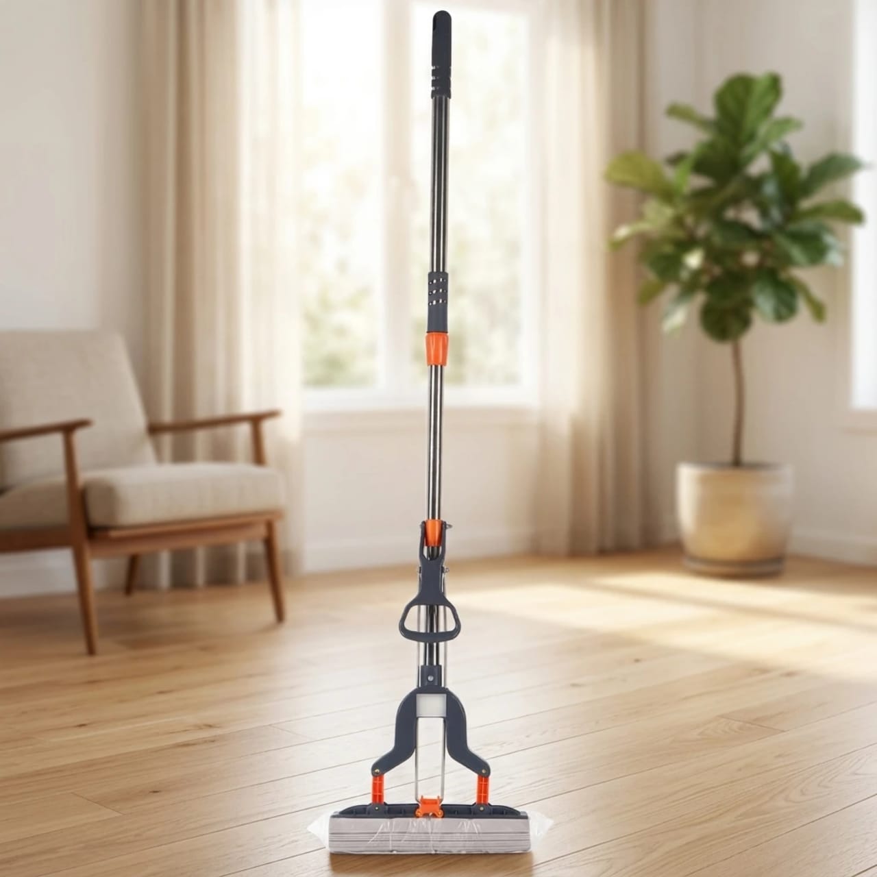 High Quality Self-Squeezing Sponge Mop – 38cm Wide Floor Cleaning Mop with 122cm Long Handle for Wood, Tile and Slippery Floors, Easy Squeeze Design for Efficient Household Cleaning