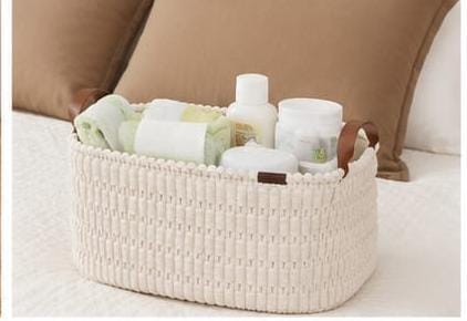 Corduroy Storage Basket Cream & Brown – Soft Durable Fabric Organizer with Strong Brown Handles, Spacious Foldable Design for Clothes, Toys, Towels and Blankets