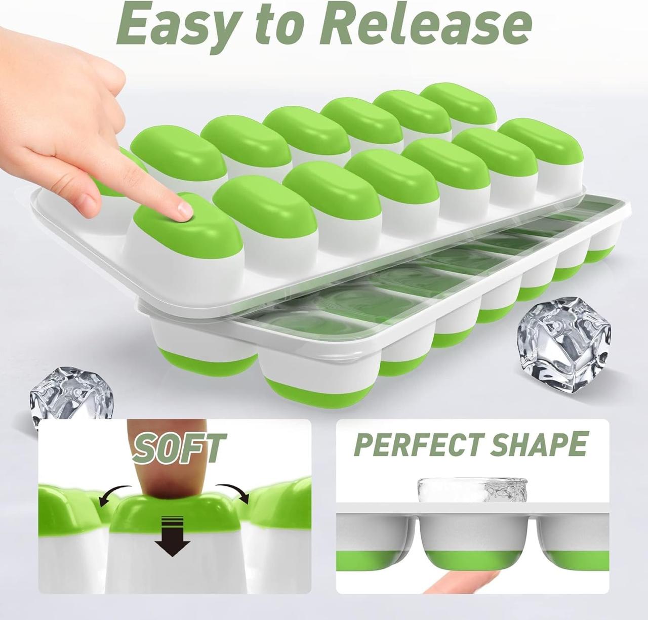 2pcs 14-Hole Ice Cube Trays with Silicone Base & Lid – BPA-Free Plastic Ice Maker Molds with Flexible Silicone Bases, Secure Covers and Compact Design for Freezer, Kitchen and Easy Ice Removal