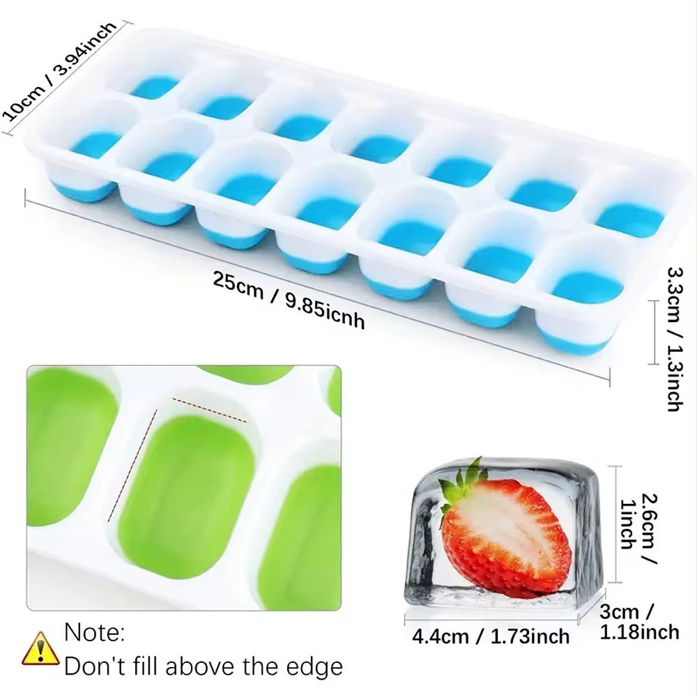 2pcs 14-Hole Ice Cube Trays with Silicone Base & Lid – BPA-Free Plastic Ice Maker Molds with Flexible Silicone Bases, Secure Covers and Compact Design for Freezer, Kitchen and Easy Ice Removal