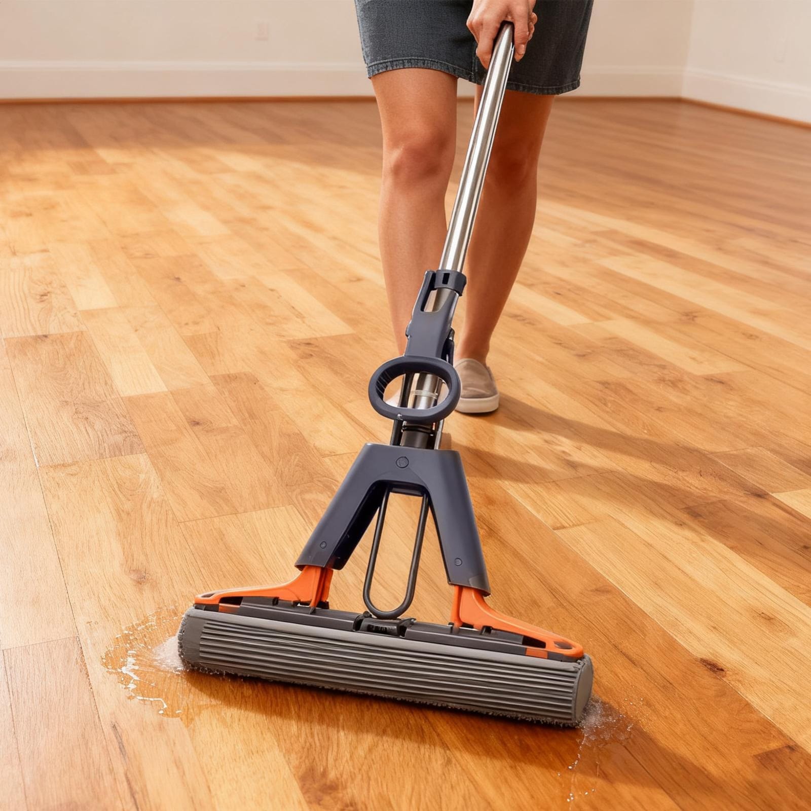 High Quality Self-Squeezing Sponge Mop – 38cm Wide Floor Cleaning Mop with 122cm Long Handle for Wood, Tile and Slippery Floors, Easy Squeeze Design for Efficient Household Cleaning
