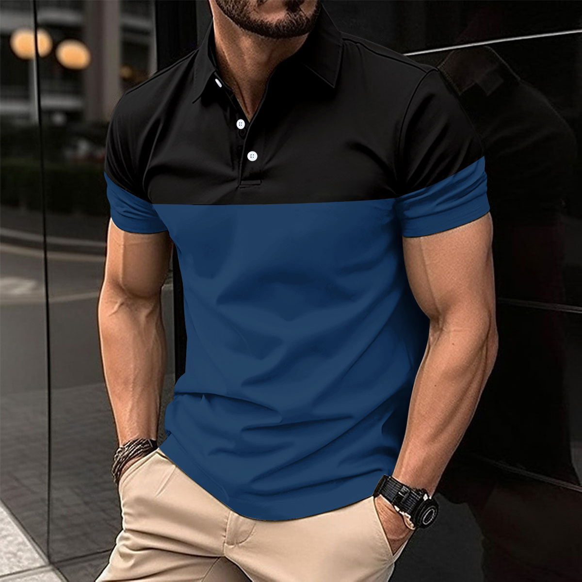 Plus Size Men Clothes Men's Casual POLO Shirt Business V-neck Button Short Sleeve Man T-shirt Color Matching Men's Tops