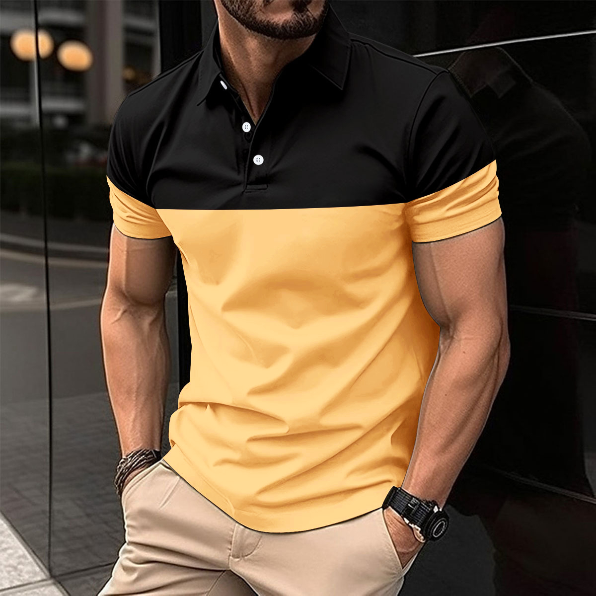 Plus Size Men Clothes Men's Casual POLO Shirt Business V-neck Button Short Sleeve Man T-shirt Color Matching Men's Tops