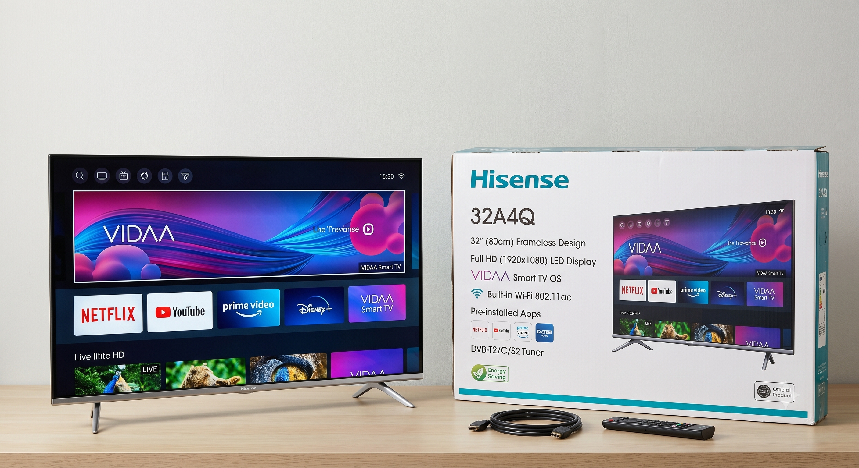 Hisense 32 inch Frameless Smart TV Full HD LED VIDAA Wifi AC Netflix/Youtube/Prime Video Energy Saving 32A4Q